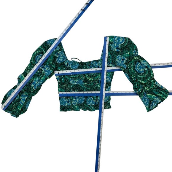 Anthropologie Porridge Tiered Poplin Blouse Top XS Green Cropped - Picture 6 of 13